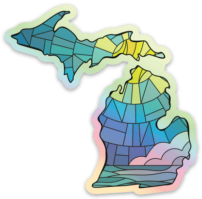 Stained Glass - Sea - Michigan - Waterproof Sticker 3" X 3"
