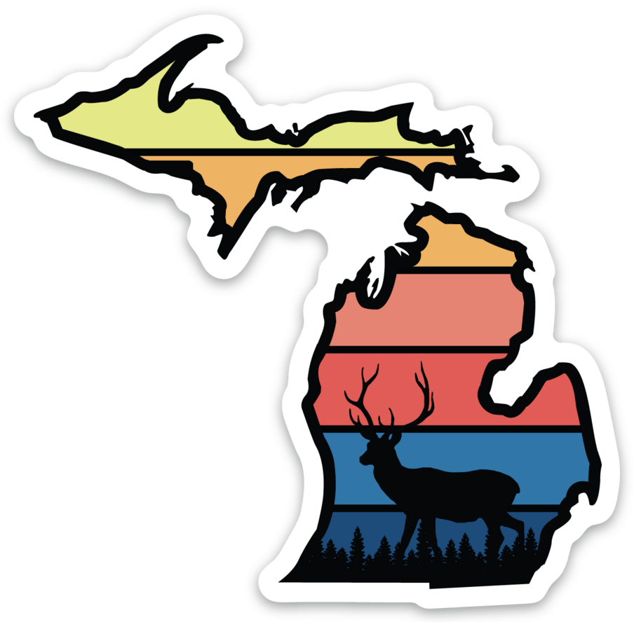 Animal Sunrise - Deer - Michigan - Waterproof Sticker 3" X 3"