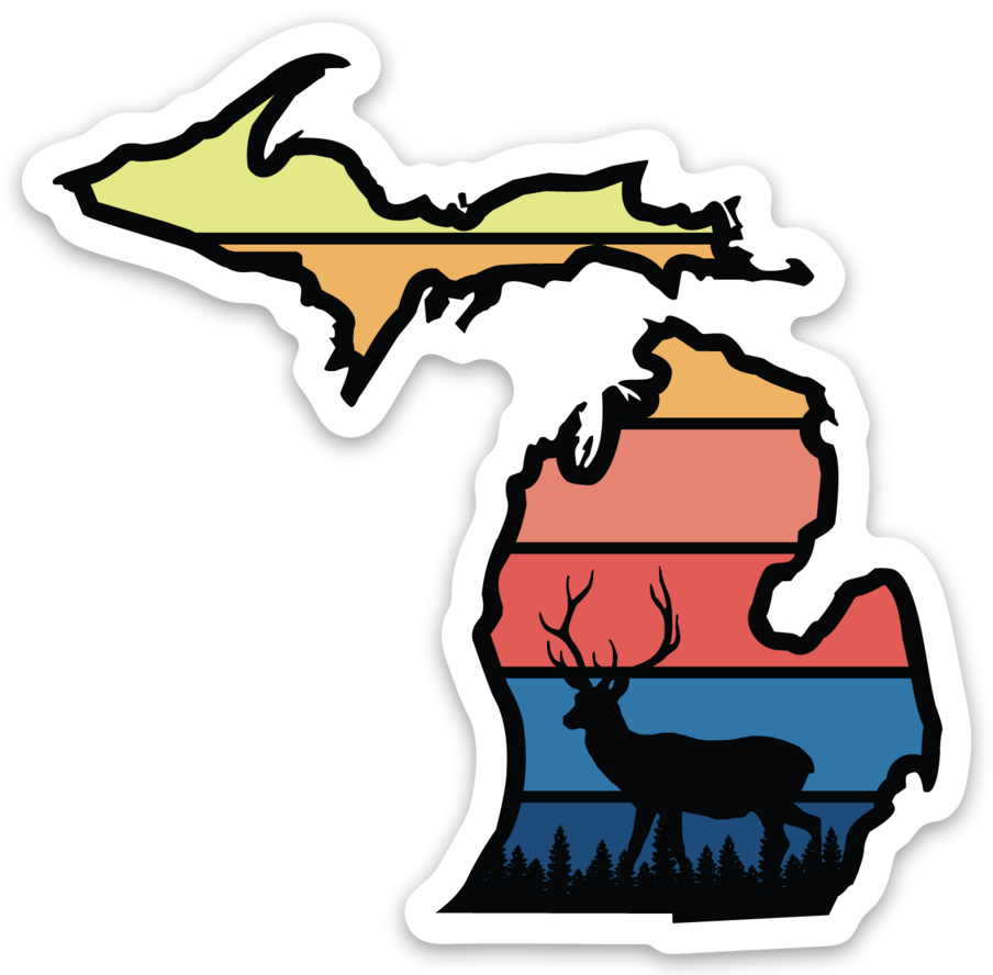 Animal Sunrise - Deer - Michigan - Waterproof Sticker (3" X 3")