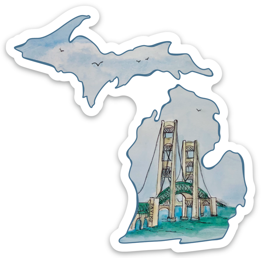 Mackinac Bridge - Michigan - Waterproof Sticker (3" X 3")