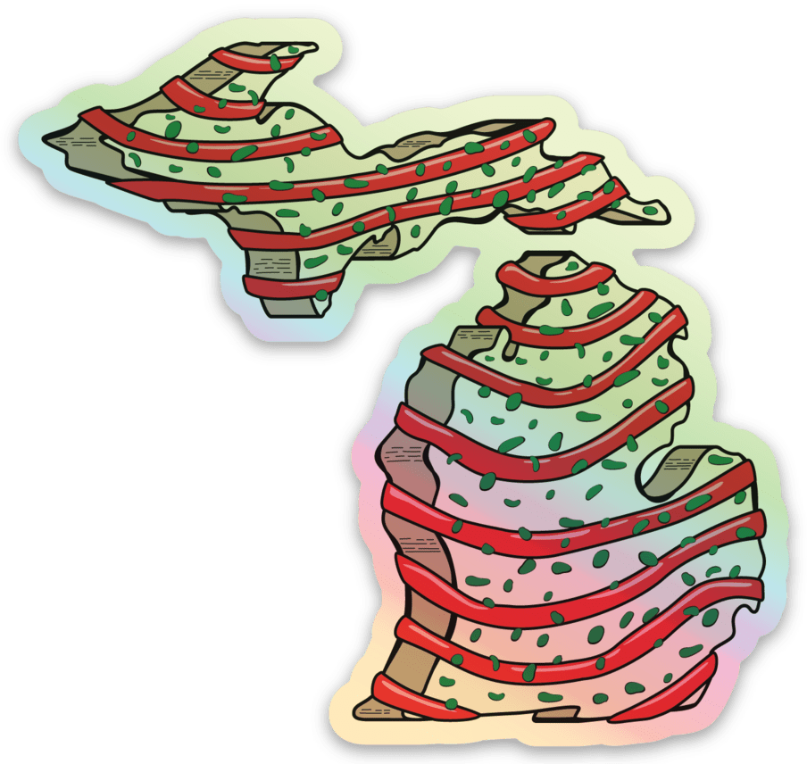 Christmas Cake - Michigan - Waterproof Sticker 3" X 3"