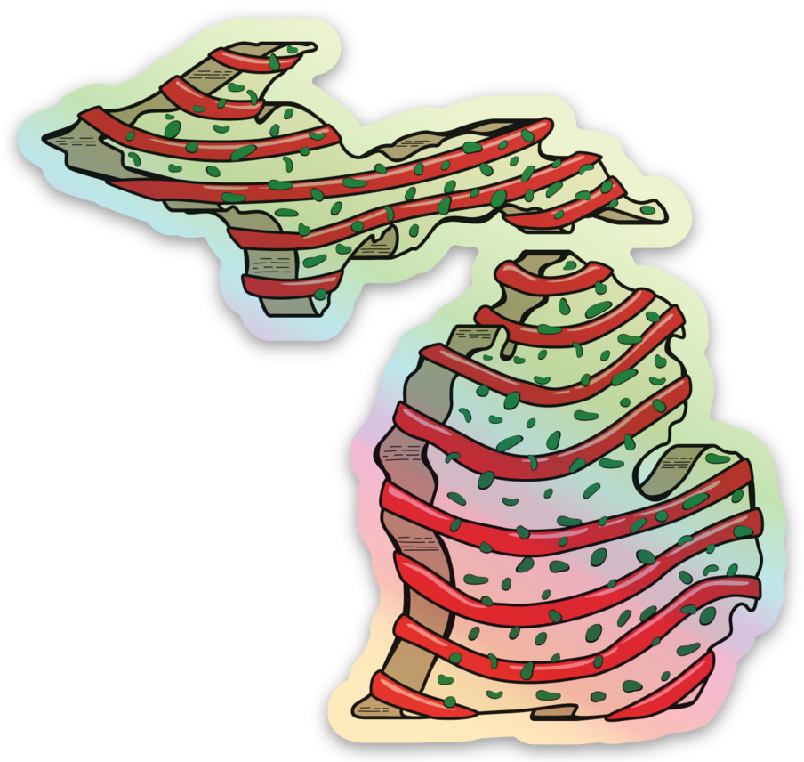 Christmas Cake - Michigan - Waterproof Sticker (3" X 3")