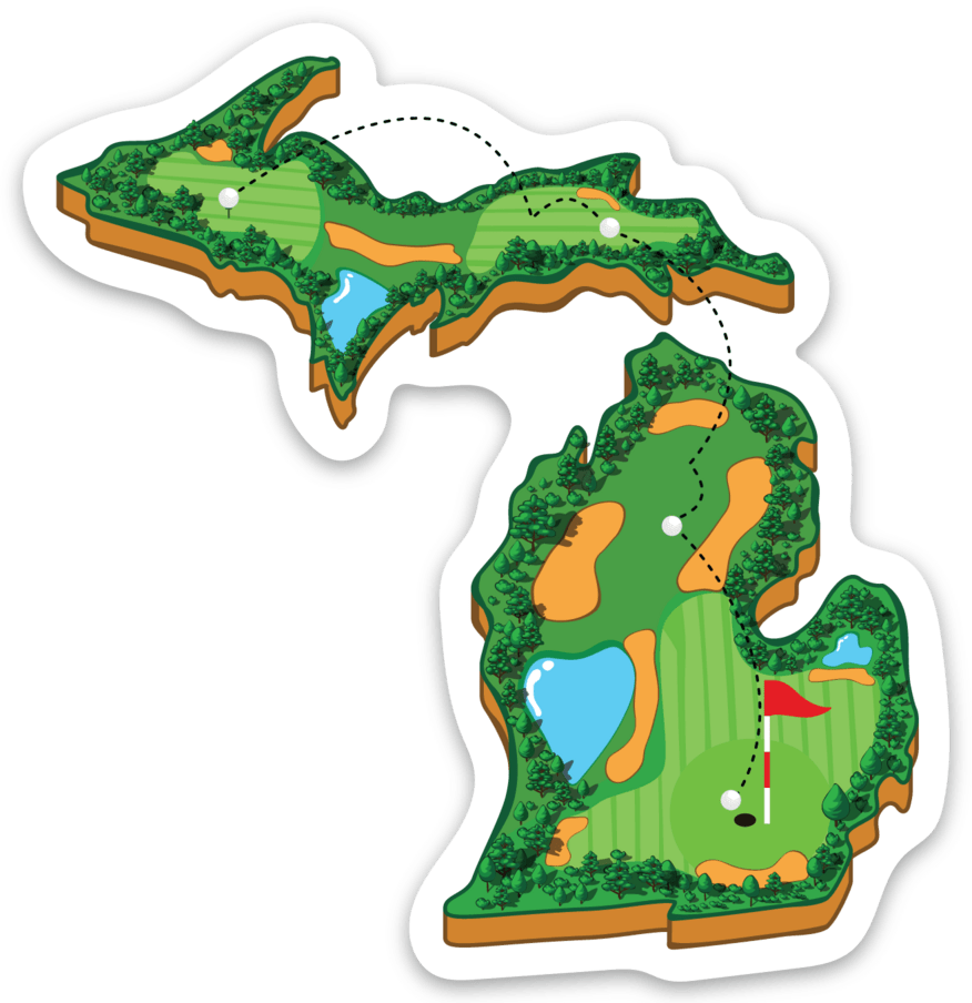 Golf - Michigan - Waterproof Sticker 3" X 3"