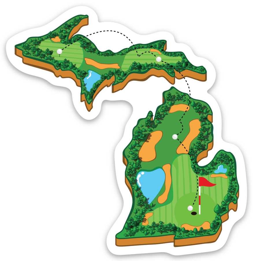 Golf - Michigan - Waterproof Sticker (3" X 3")