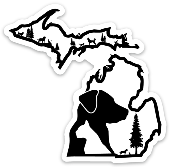 Pets - Outline - Michigan - Waterproof Sticker 3" X 3"