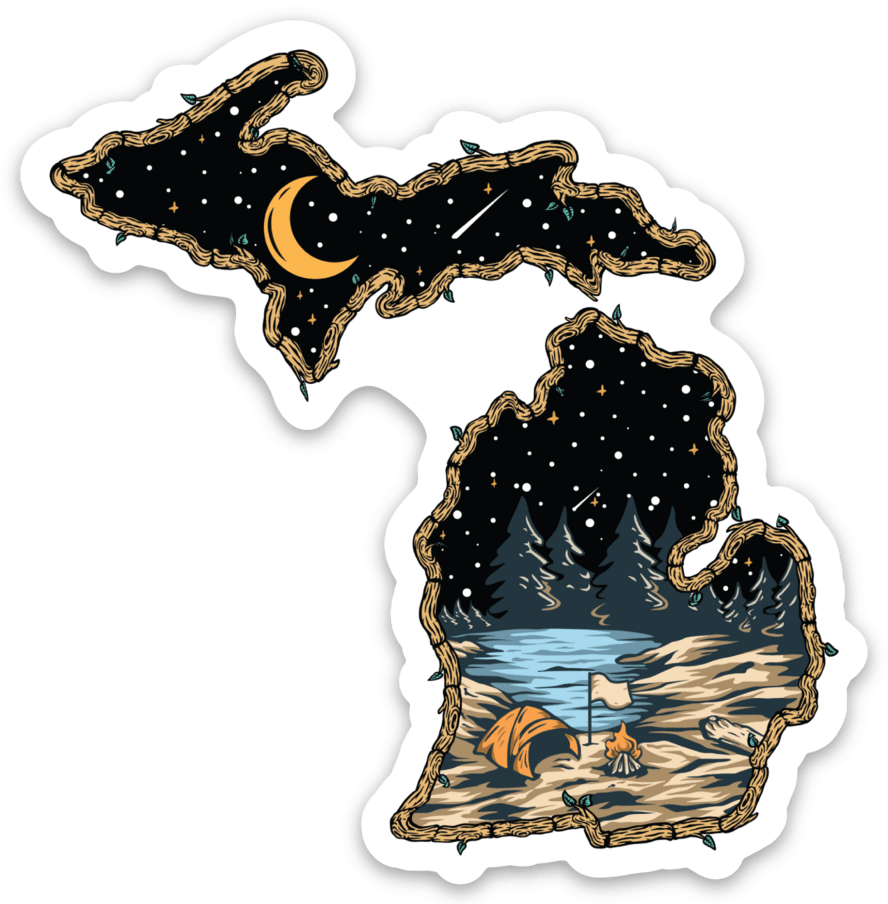 Twigs of Michigan - Starry Camp Night - Michigan - Waterproof Sticker 3" X 3"