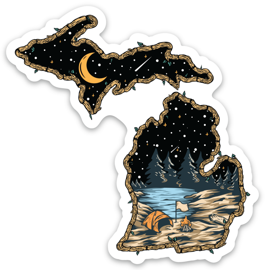 Twigs of Michigan - Starry Camp Night - Michigan - Waterproof Sticker (3" X 3")