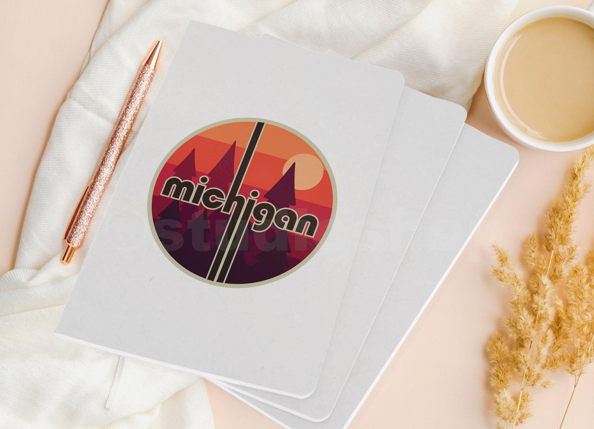 Retro Michigan Sunset - Badge - Michigan - Pocket Journal