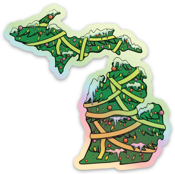 Christmas Tree - Snowy - Michigan - Waterproof Sticker 3" X 3"
