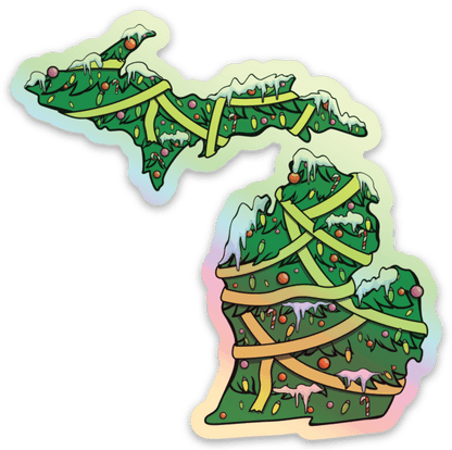 Christmas Tree - Snowy - Michigan - Waterproof Sticker 3" X 3"