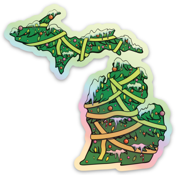 Christmas Tree - Snowy - Michigan - Waterproof Sticker (3" X 3")