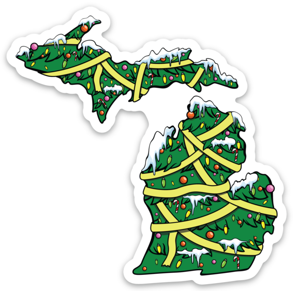 Christmas Tree - Snowy - Michigan - Waterproof Sticker (3" X 3")