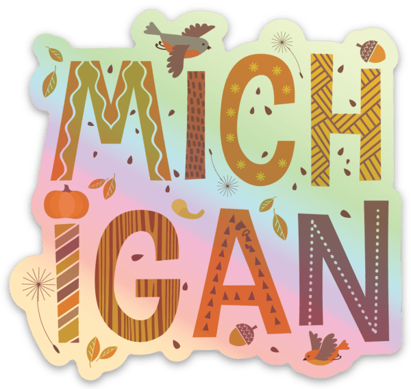 Fall 'Michigan' - Word - Waterproof Sticker 3" X 3"