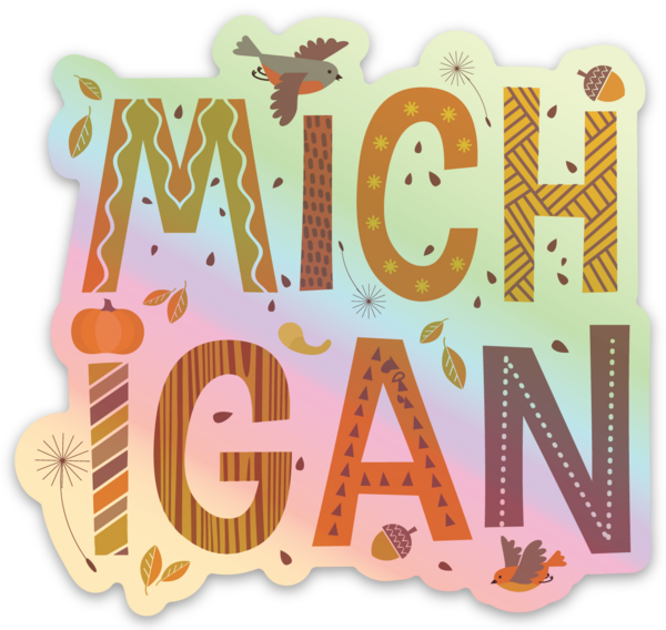 Fall 'Michigan' - Word - Waterproof Sticker (3" X 3")