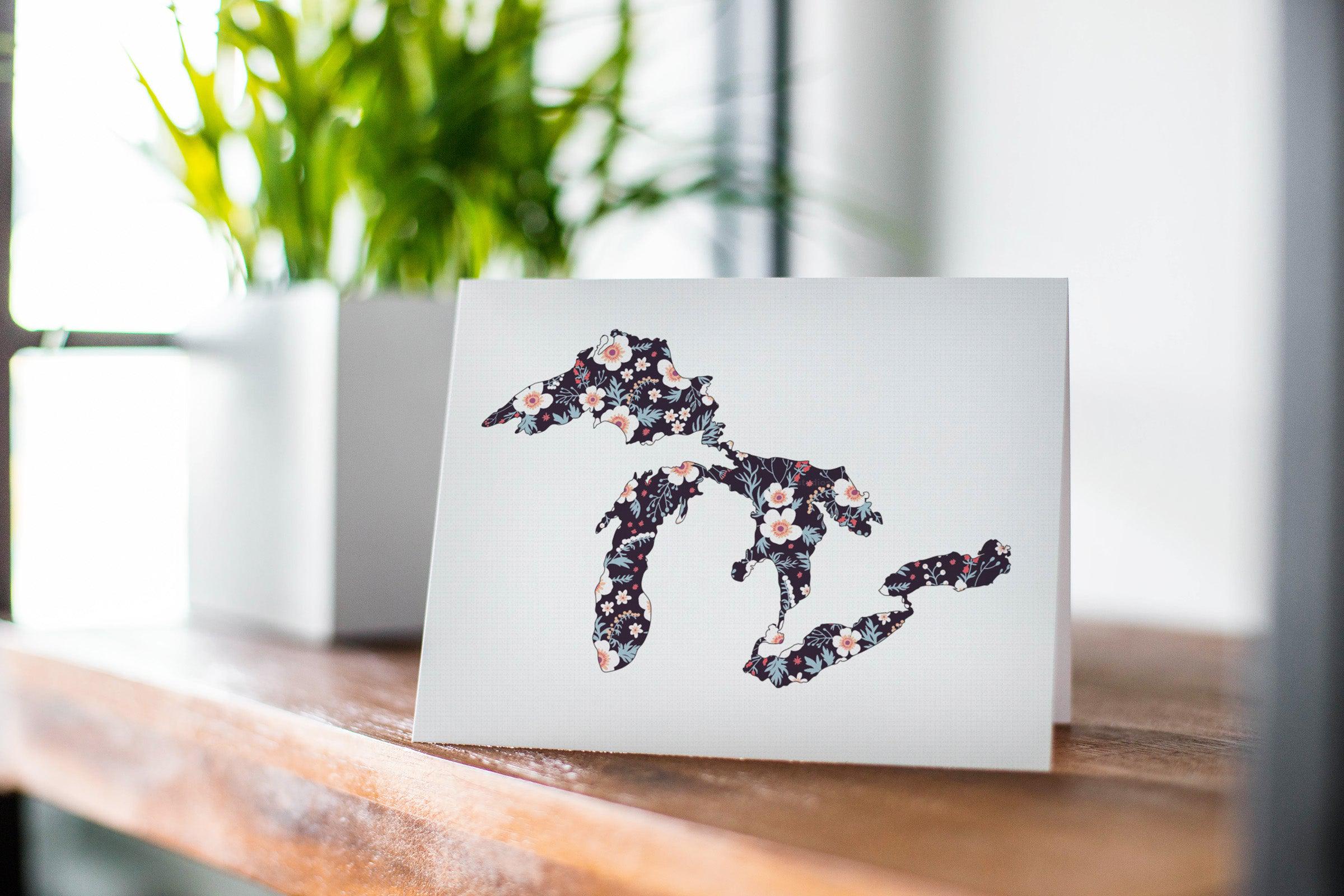 Apple Blossom - Black - Great Lakes Greeting Card