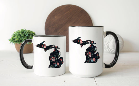 Black Floral Michigan Mug