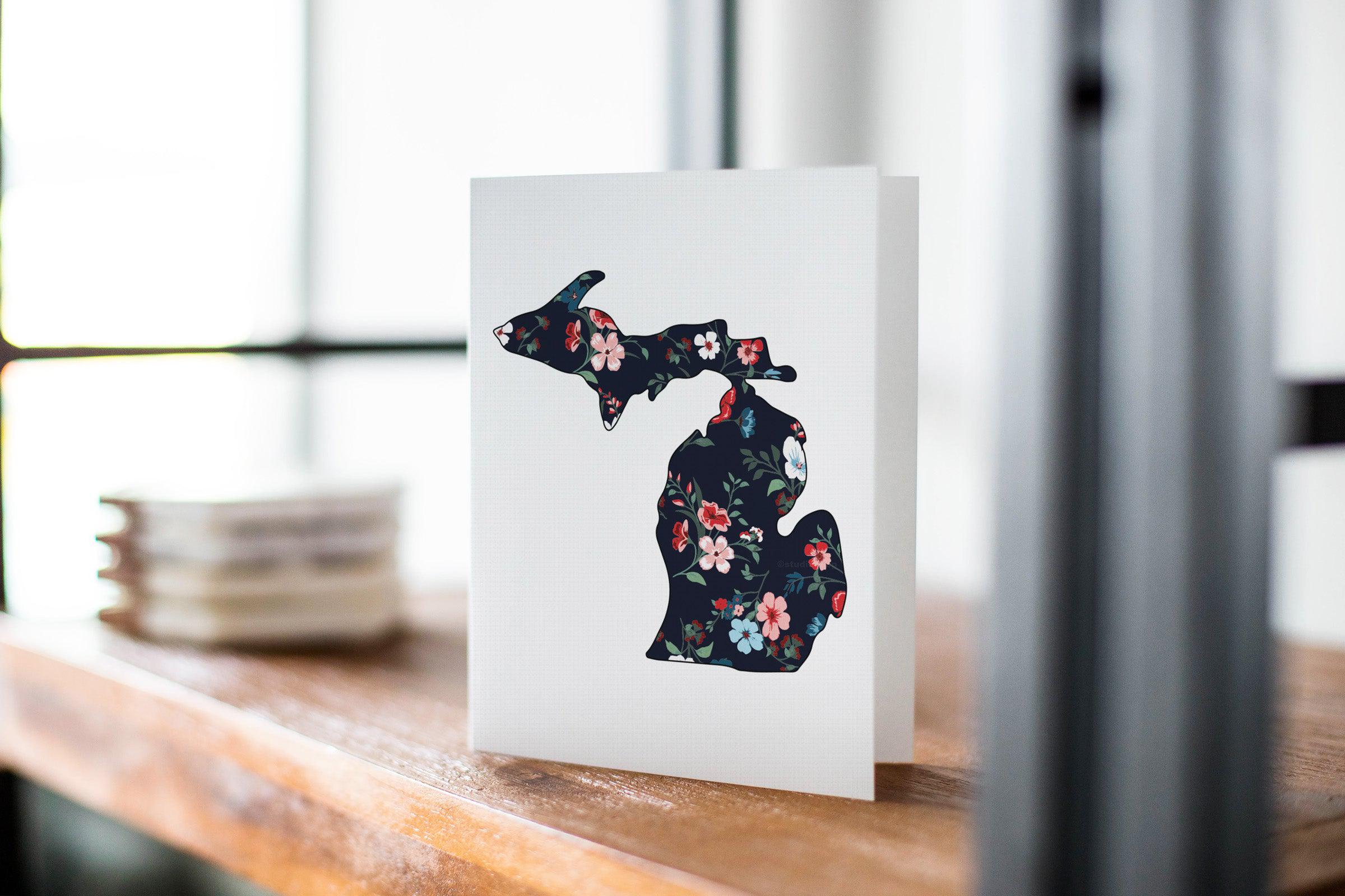 Black Floral Michigan Two Greeting Card