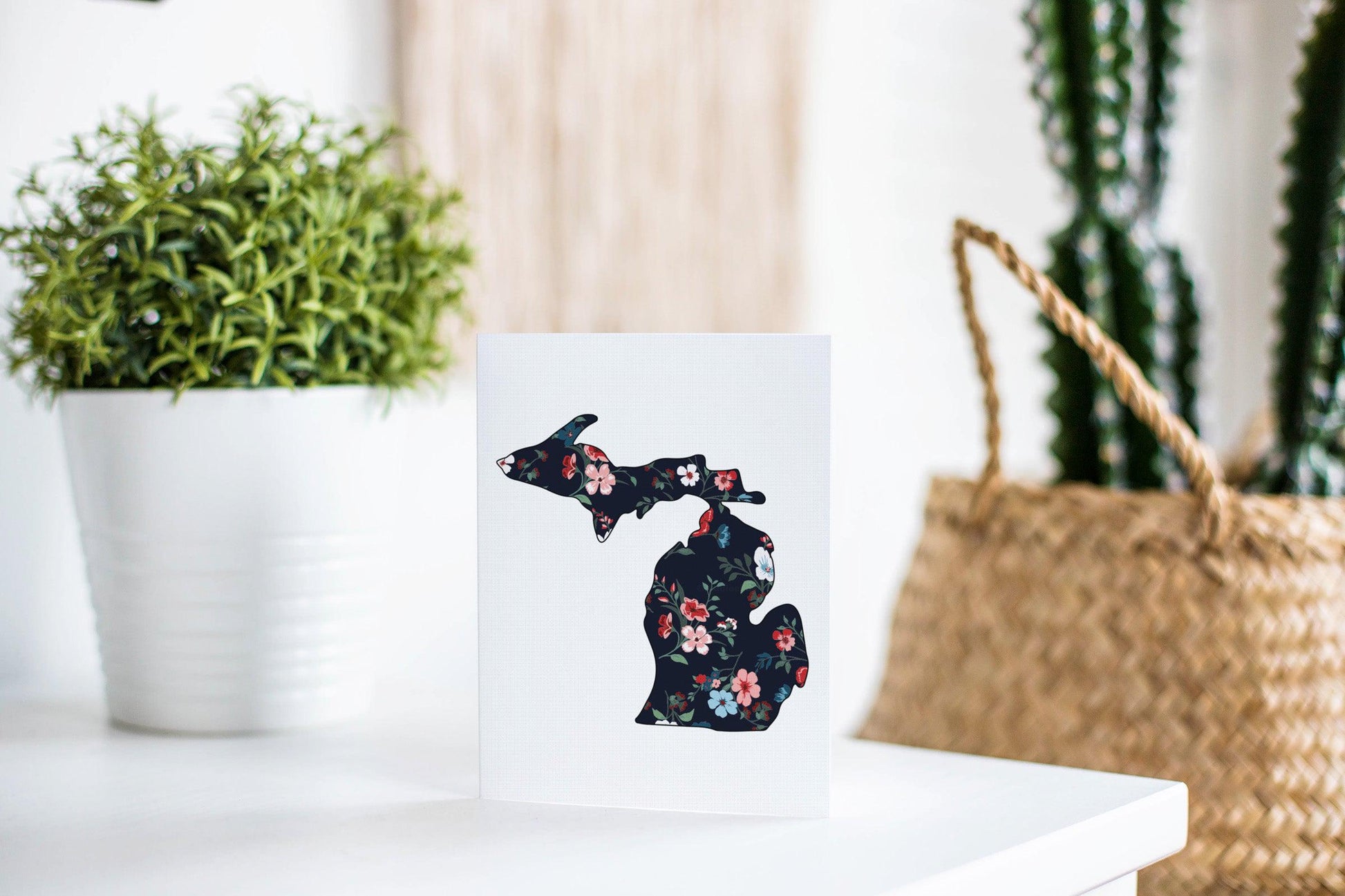 Black Floral Michigan Two Greeting Card
