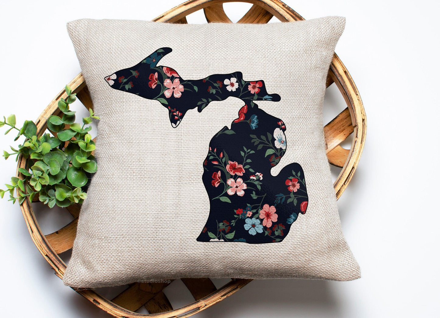 Black Floral Michigan Two Pillow
