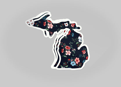 Black Floral Michigan Waterproof Sticker (3" X 3")