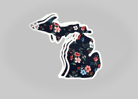 Black Floral Michigan Waterproof Sticker (3" X 3")