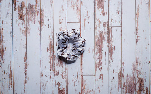 Black Great Lakes White Satin Scrunchie