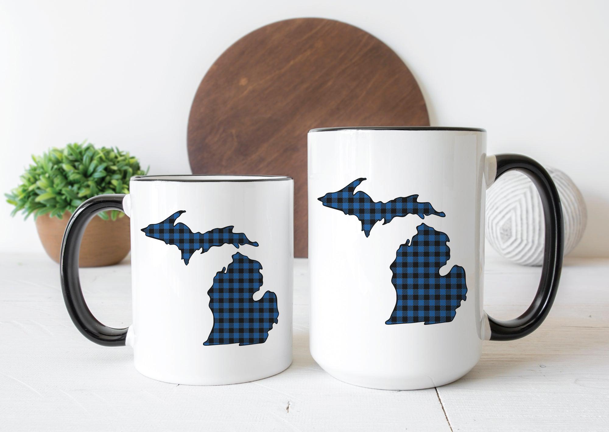 Blue Plaid Michigan Mug