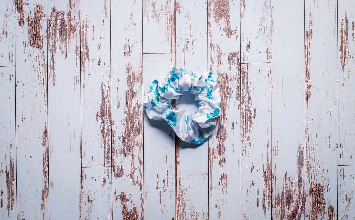 Blue Watercolor Michigan White Satin Scrunchie