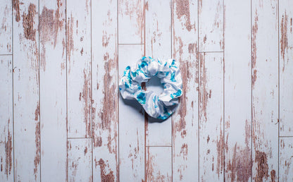 Blue Watercolor Michigan White Satin Scrunchie