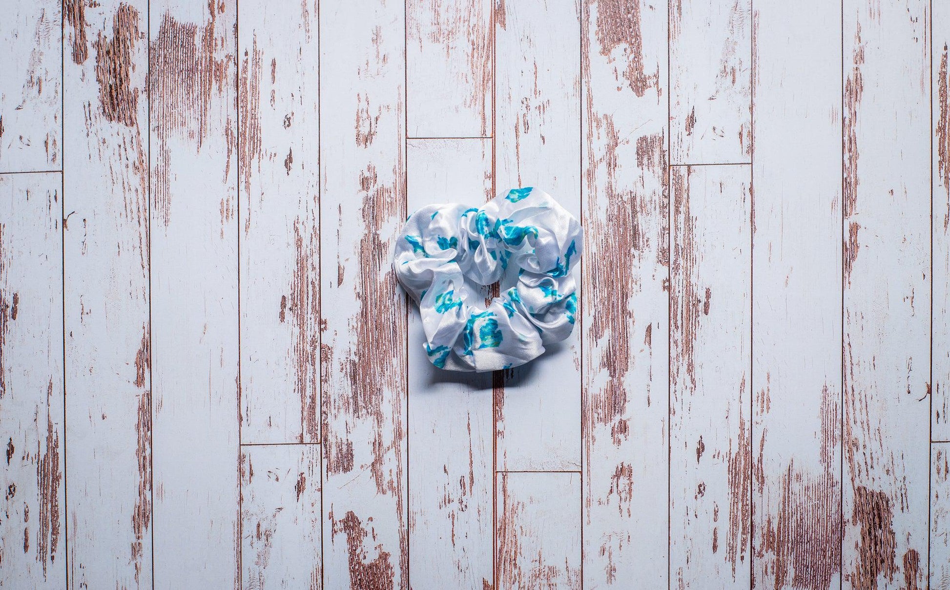 Blue Watercolor Michigan White Satin Scrunchie