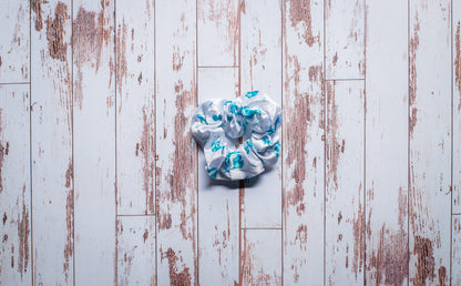 Blue Watercolor Michigan White Satin Scrunchie