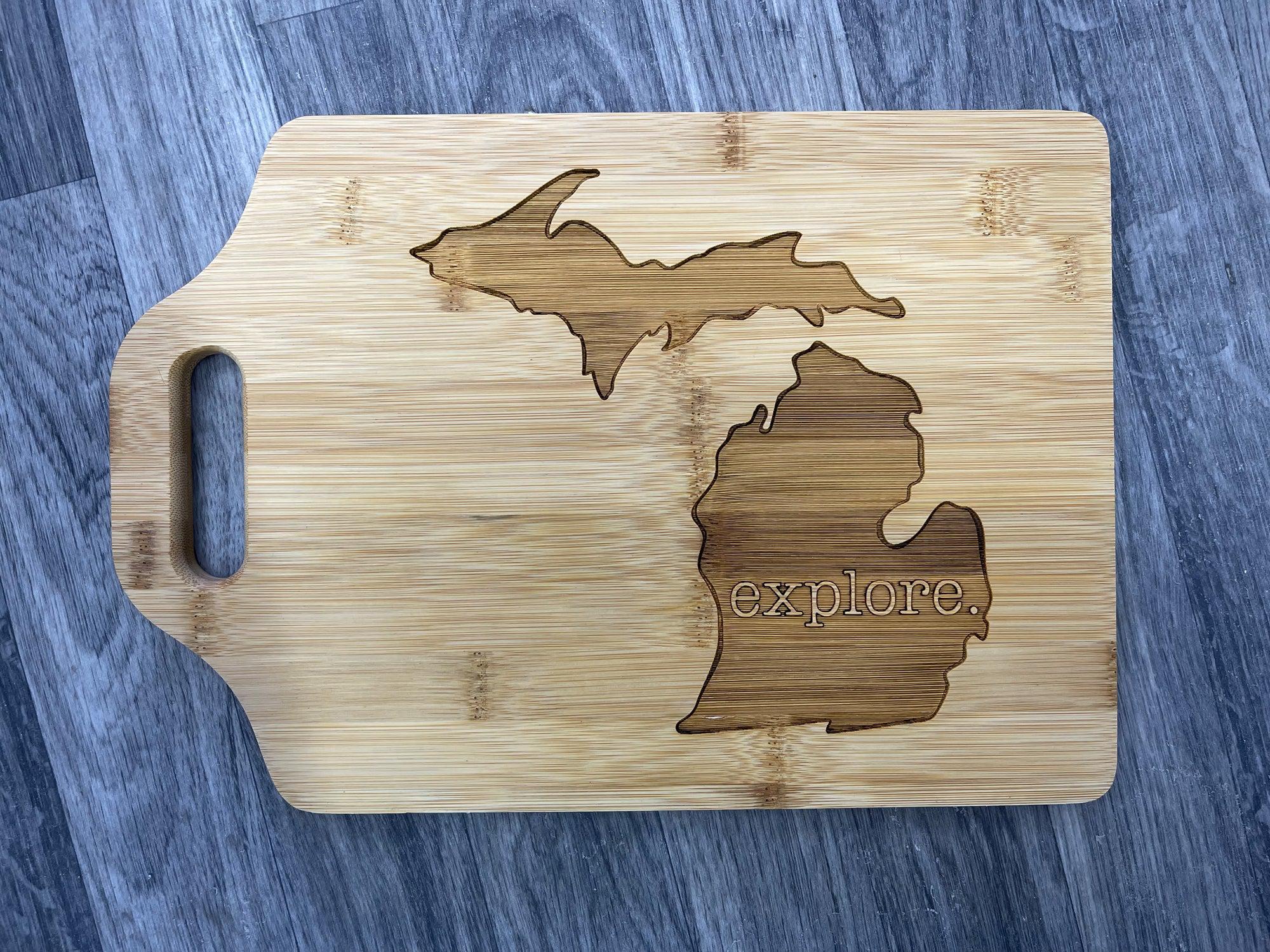 Explore Michigan Medium Wooden Engraved Cutting Board