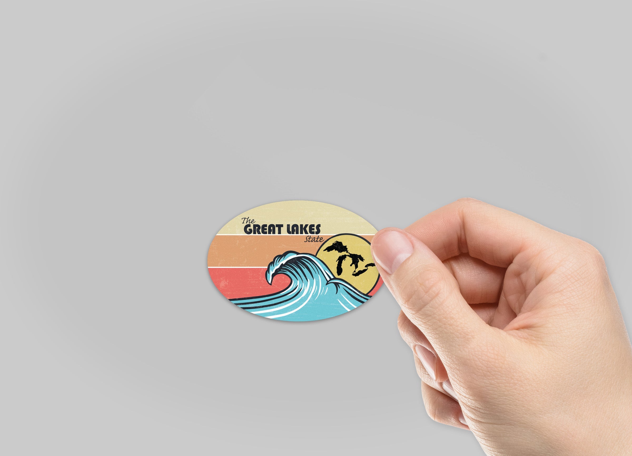 Great Lakes Wave Oval Waterproof Sticker (3" X 2")