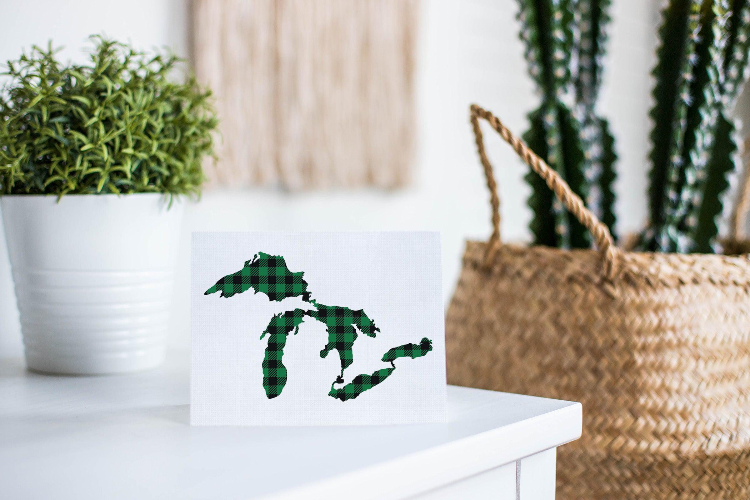 Great Lakes Green Plaid Greeting Card