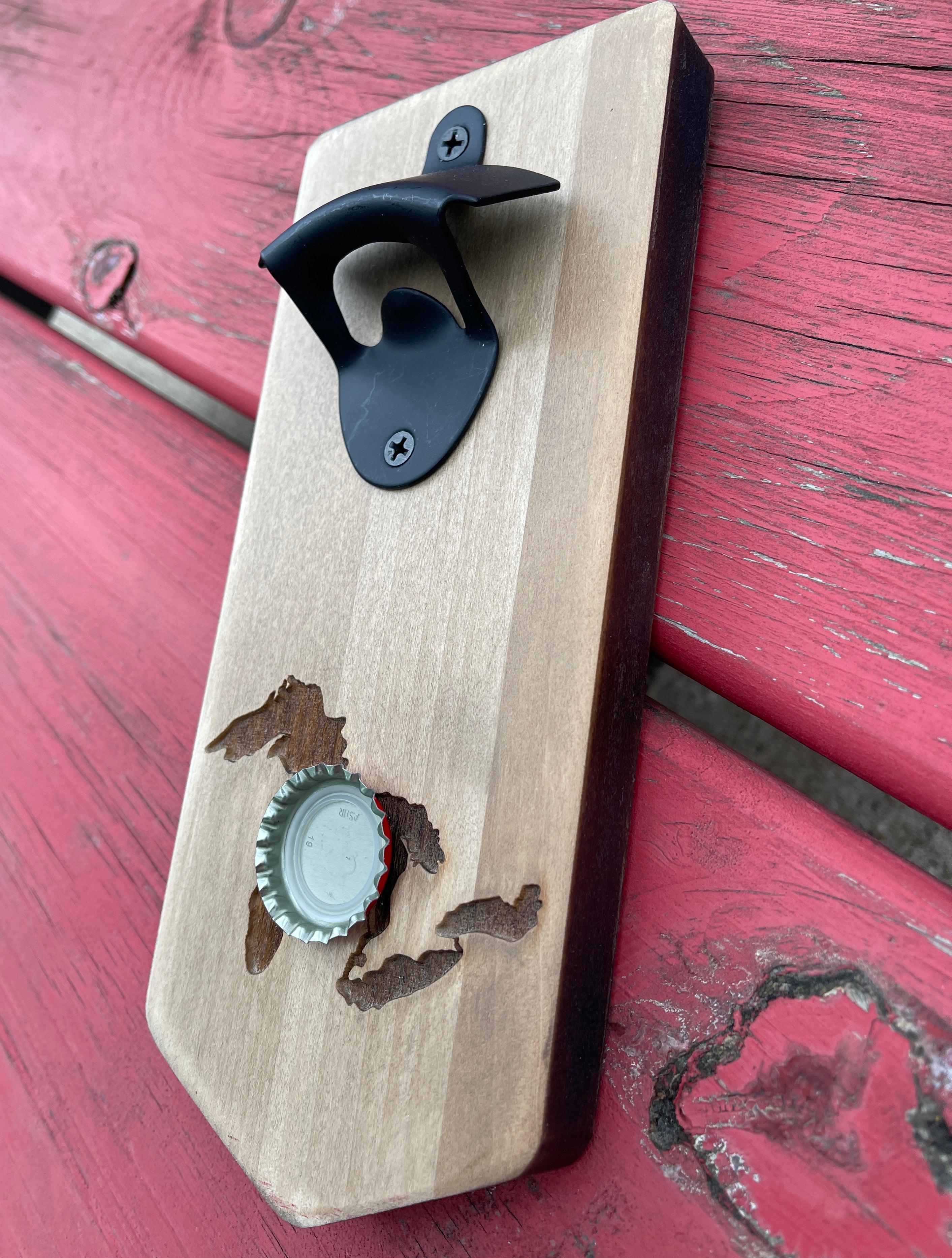 Great Lakes Wall-Mounted Engraved Wooden Bottle Opener W/ Magnet Catcher