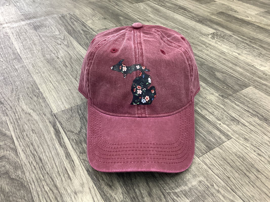 Black Floral - Michigan - Maroon - Pressed Hat