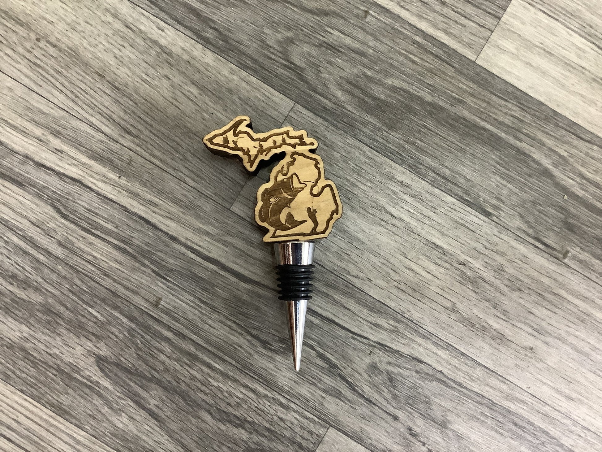Wood Michigan Wine Stopper - Laser Engraved