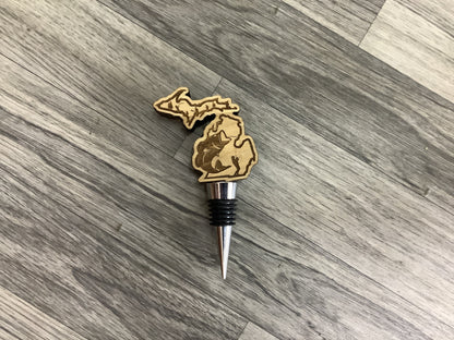 Wood Michigan Wine Stopper - Laser Engraved