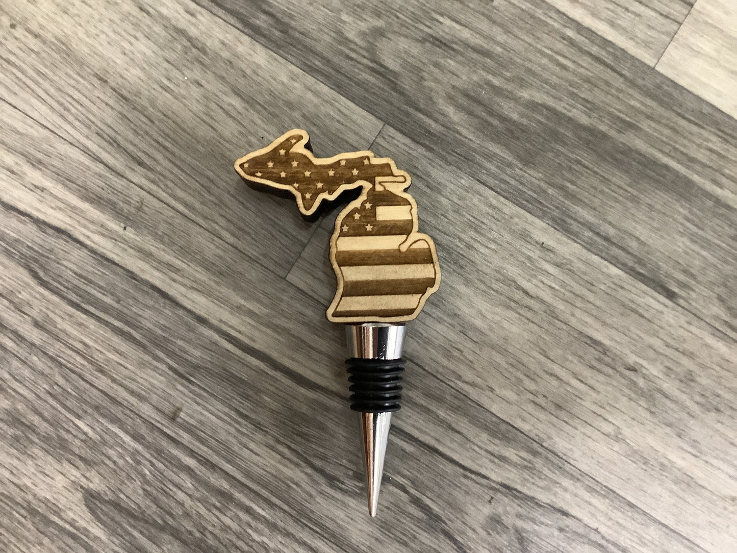 Wood Michigan Wine Stopper - Laser Engraved