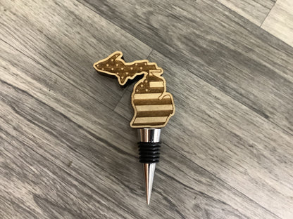 Wood Michigan Wine Stopper - Laser Engraved