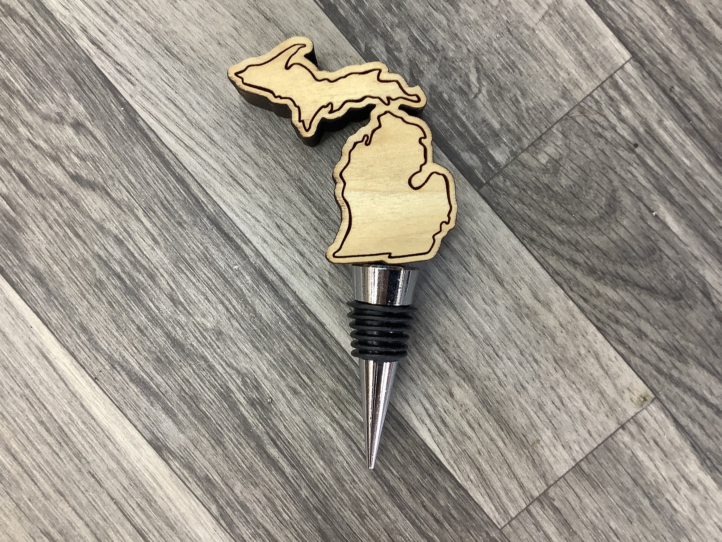 Wood Michigan Wine Stopper - Laser Engraved