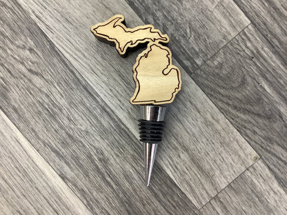Wood Michigan Wine Stopper - Laser Engraved