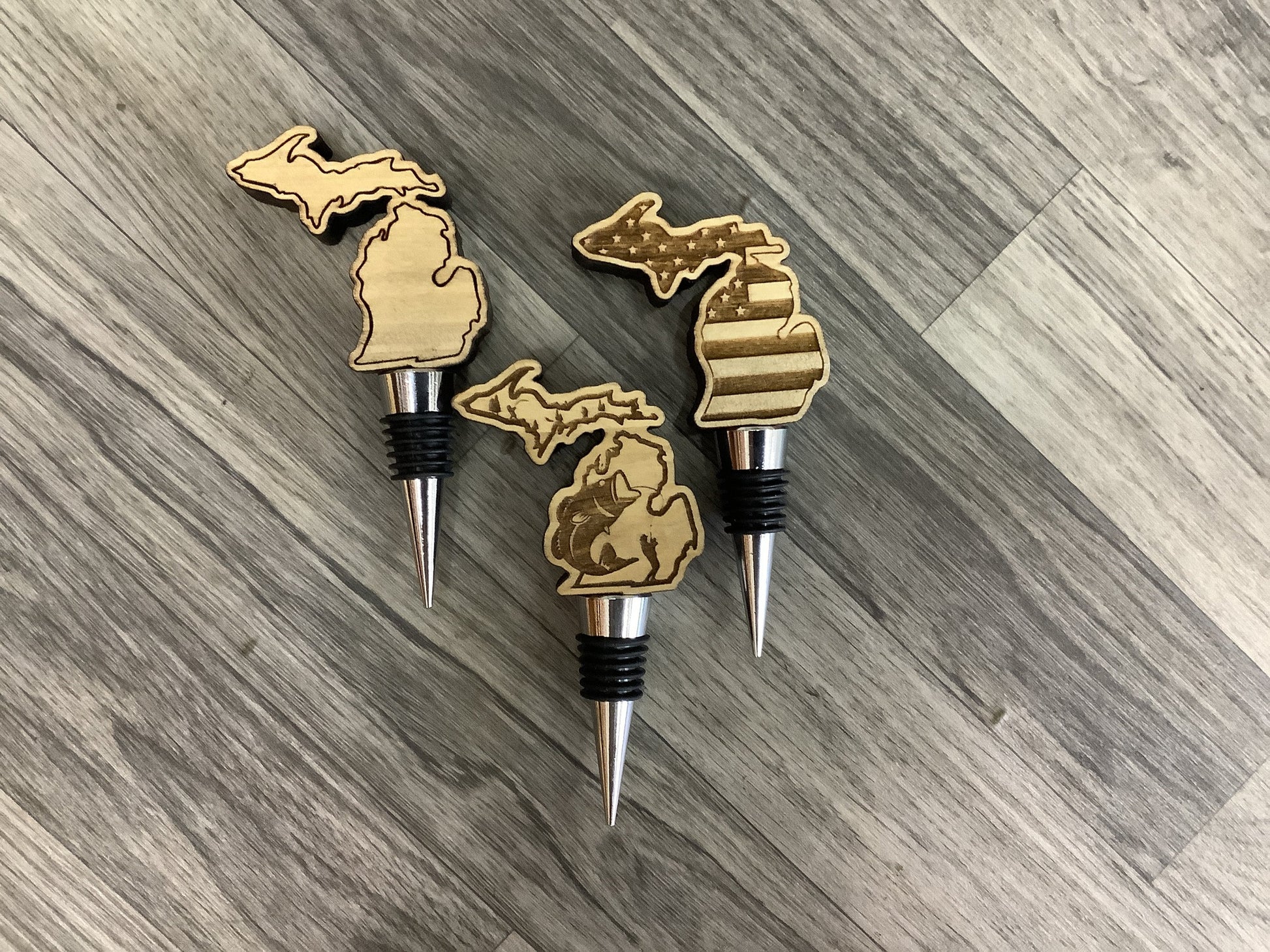 Wood Michigan Wine Stopper - Laser Engraved