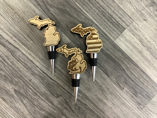Wood Michigan Wine Stopper - Laser Engraved