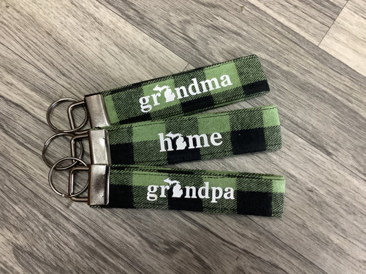 Green Plaid Cloth Fob Keychain
