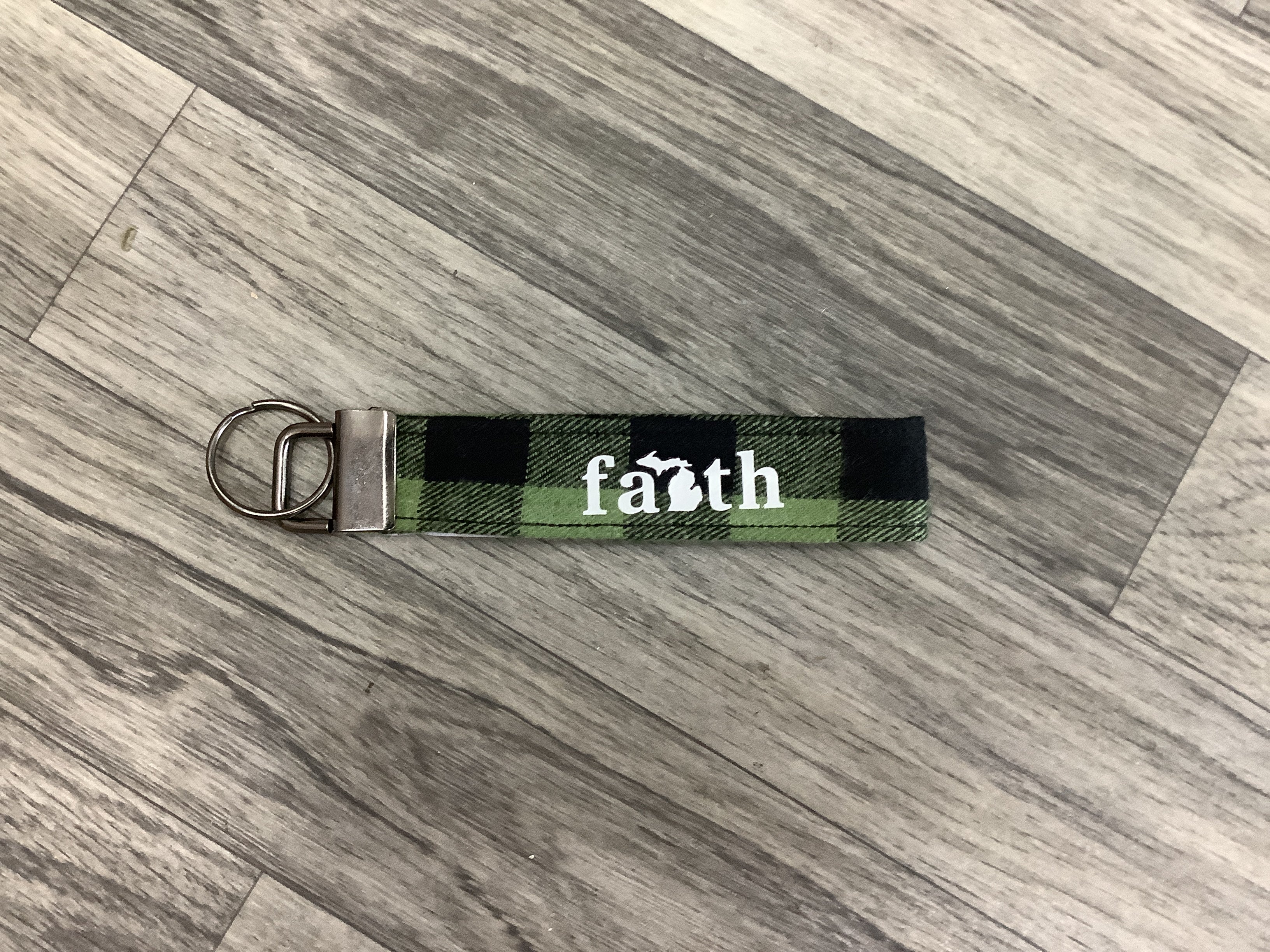Green Plaid Cloth Fob Keychain