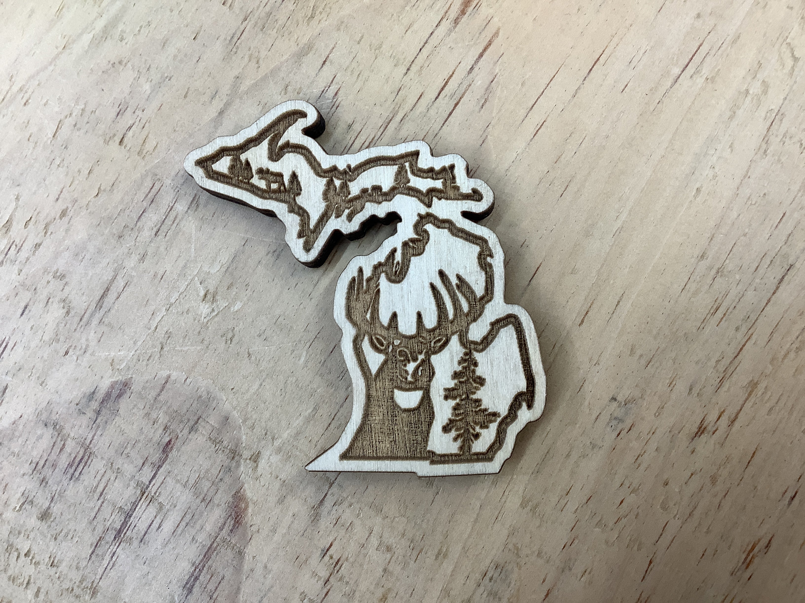 Deer - Outline - Michigan - Wooden Magnet