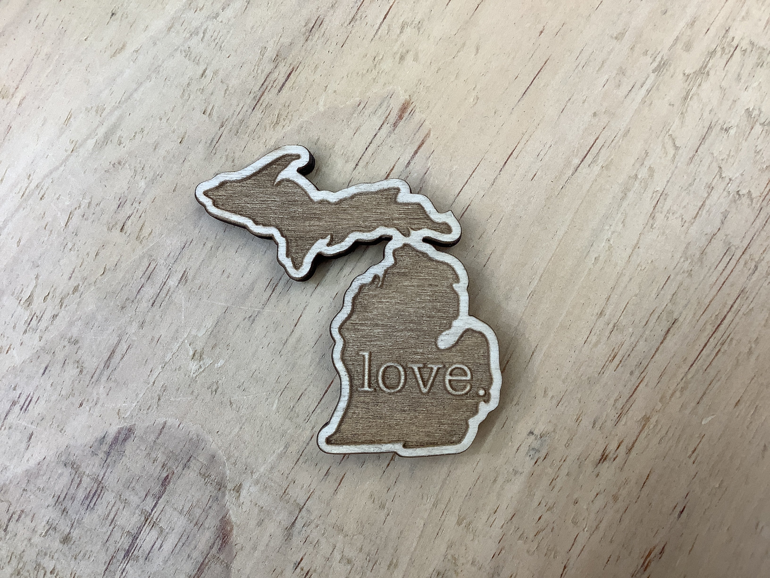 Love - Michigan - Wooden Magnet