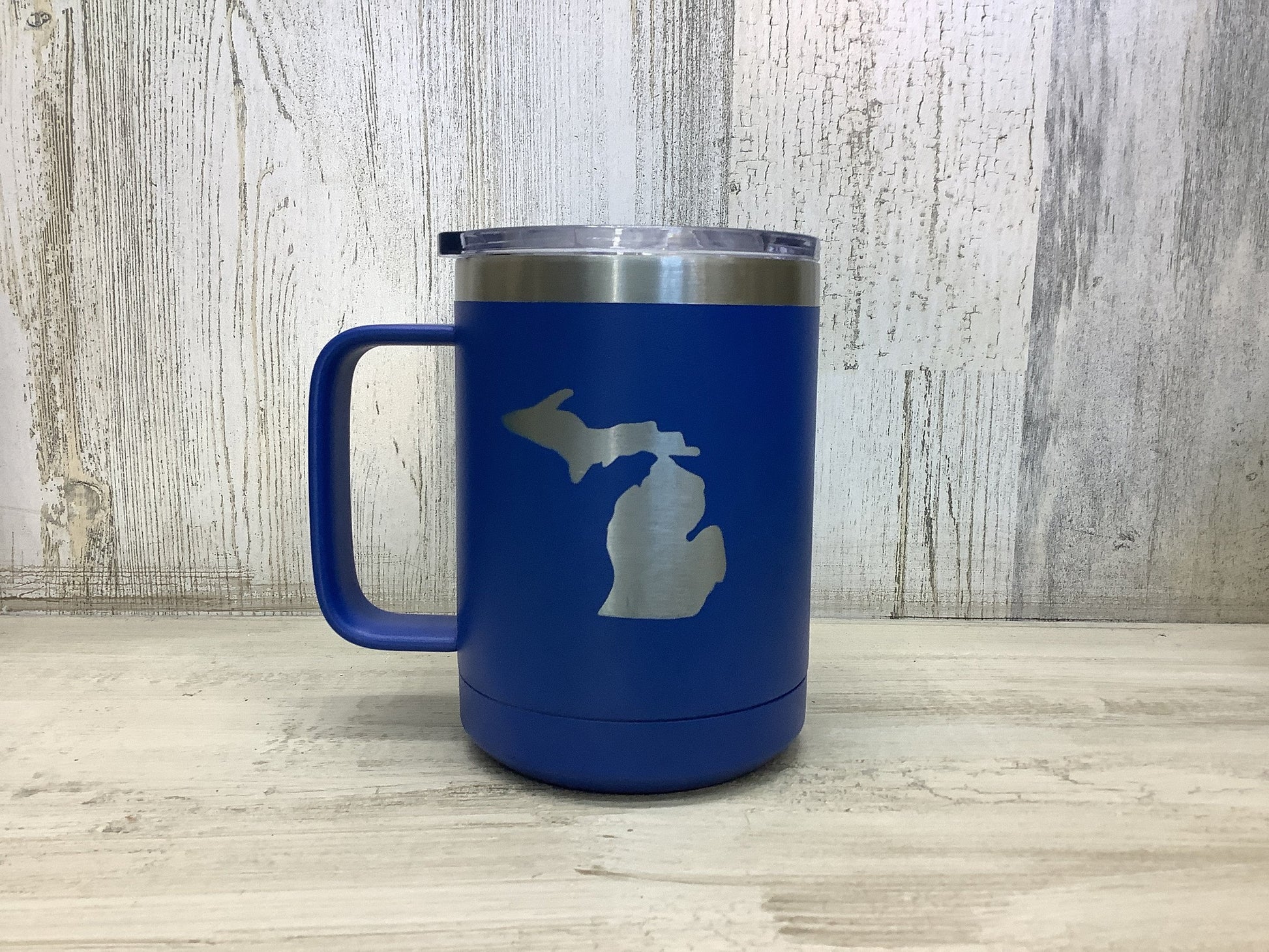 Engraved - Michigan - 15Oz Blue Insulated Tumbler W/Handle