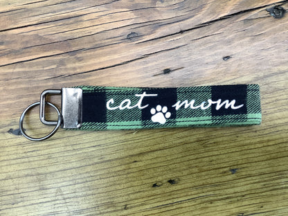 Green Plaid Cloth Fob Keychain